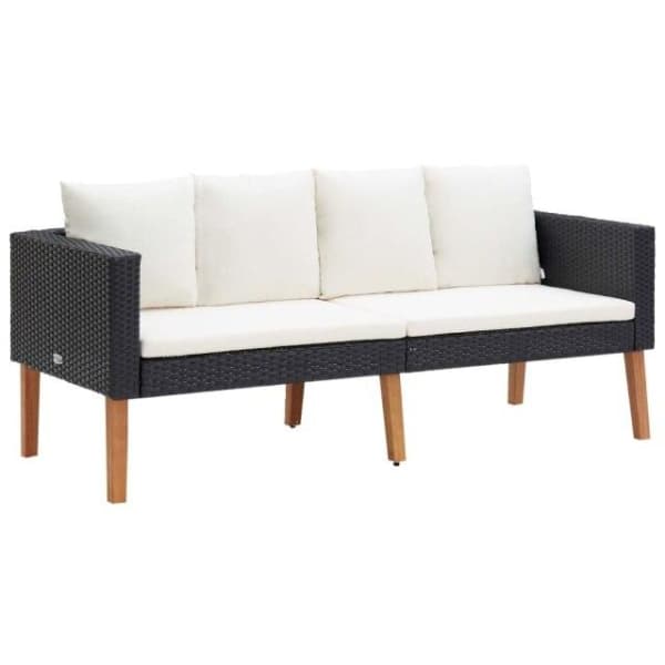 Canapé Pouf Jardin avec Coussins Resine tressee Beige