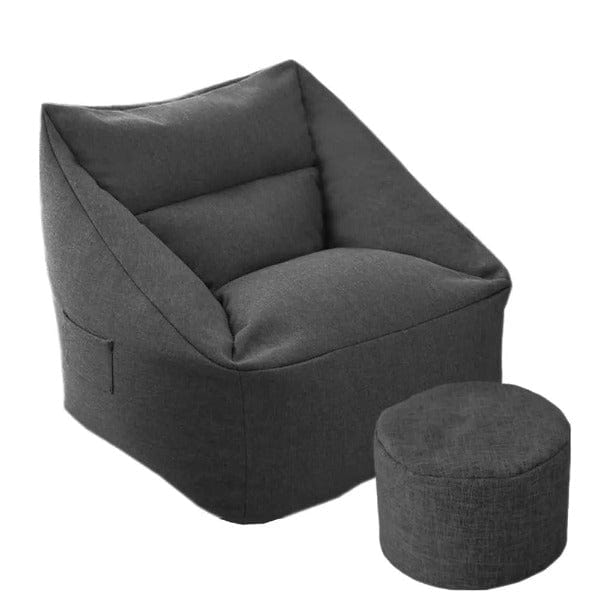 Fauteuil Pouf Gris + Tabouret Offert