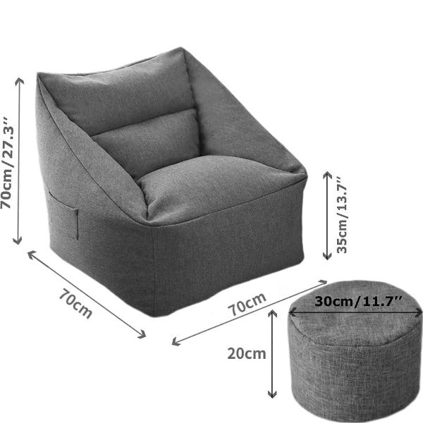 Fauteuil Pouf Gris + Tabouret Offert