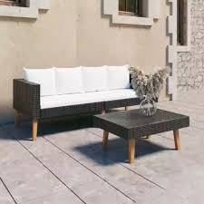 Canapé Pouf Jardin avec Coussins Resine tressee Beige