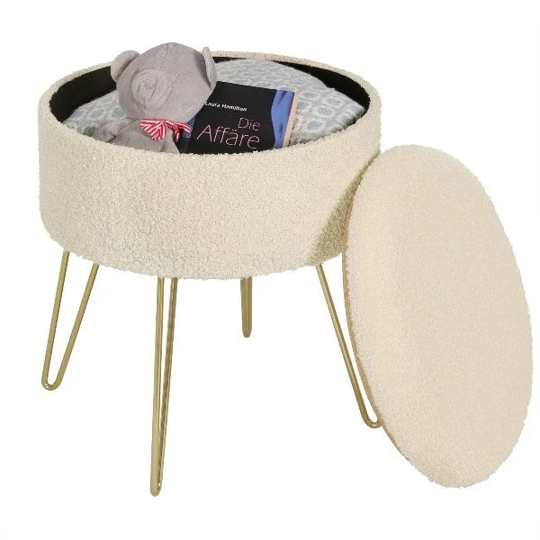 Pouf Coffre Beige Chic avec Espace de Rangement