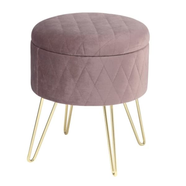Pouf Coffre Rond Velours Luxe