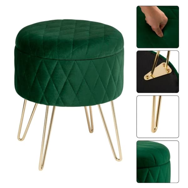 Pouf Coffre Rond Velours Luxe