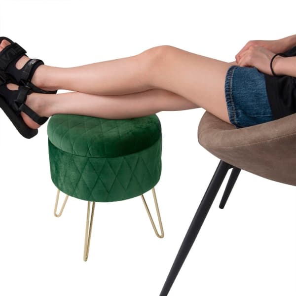 Pouf Coffre Rond Velours Luxe