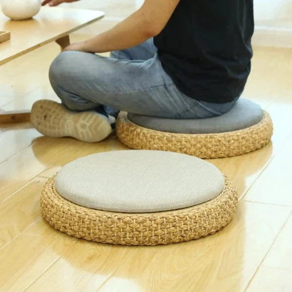 Pouf de Sol Tressé pour Méditation