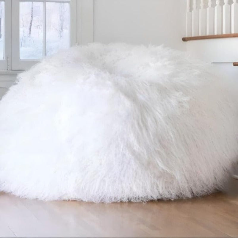 Pouf Poire Luxe Fourrure Blanche