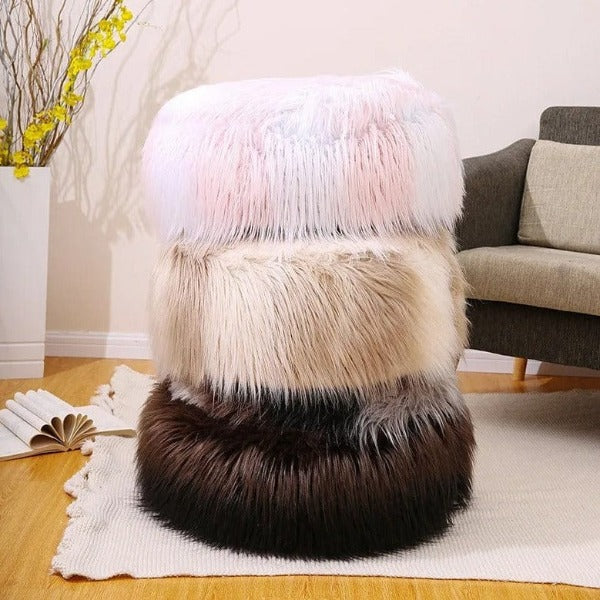 Tabouret Pouf Fausse Fourrure