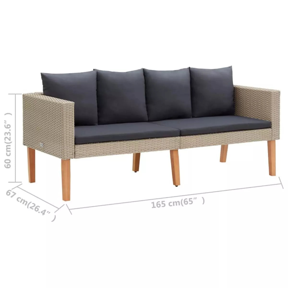 Canapé Pouf Jardin avec Coussins Resine tressee Beige