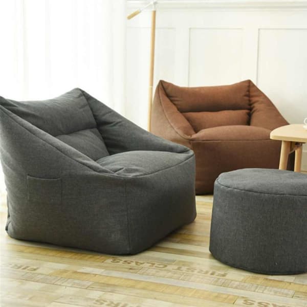 Fauteuil Pouf Gris + Tabouret Offert