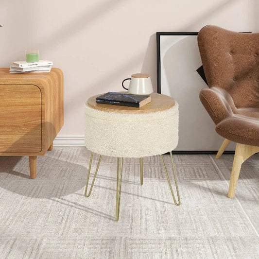 Pouf Coffre Beige Chic avec Espace de Rangement